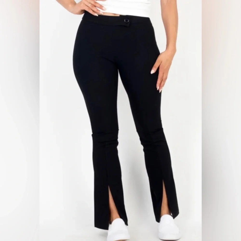 Front Slit Pants - Black - Picture 2 of 2